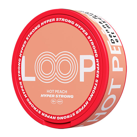 Loop Hot Peach Hyper Strong pouch lateral - snus blanco y nicotine pouches con sabor durazno picante