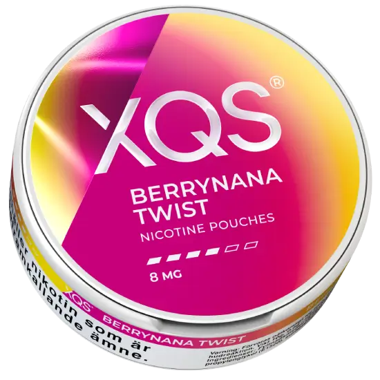 XQS Berrynana Twist Strong nicotine pouches sin tabaco sabor frutal banana y frutos rojos