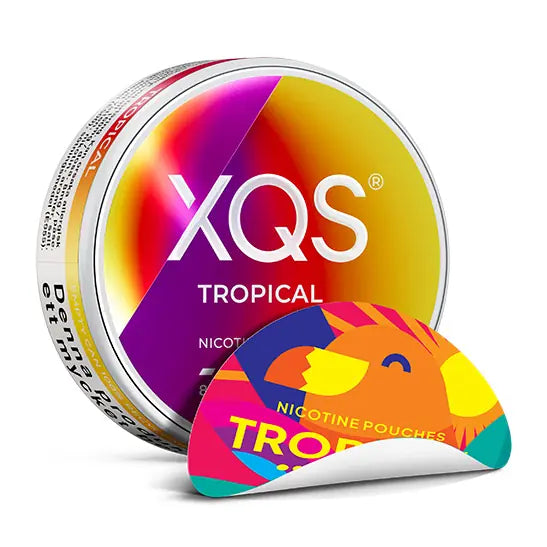Nueva etiqueta sabor XQS Tropical nicotine pouches sin tabaco